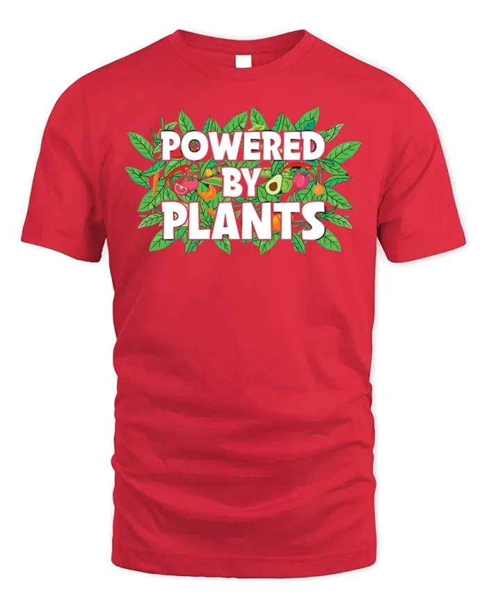 Powered By Plants Vegan Lifestyle T-Shirt - red t-shirt on white background