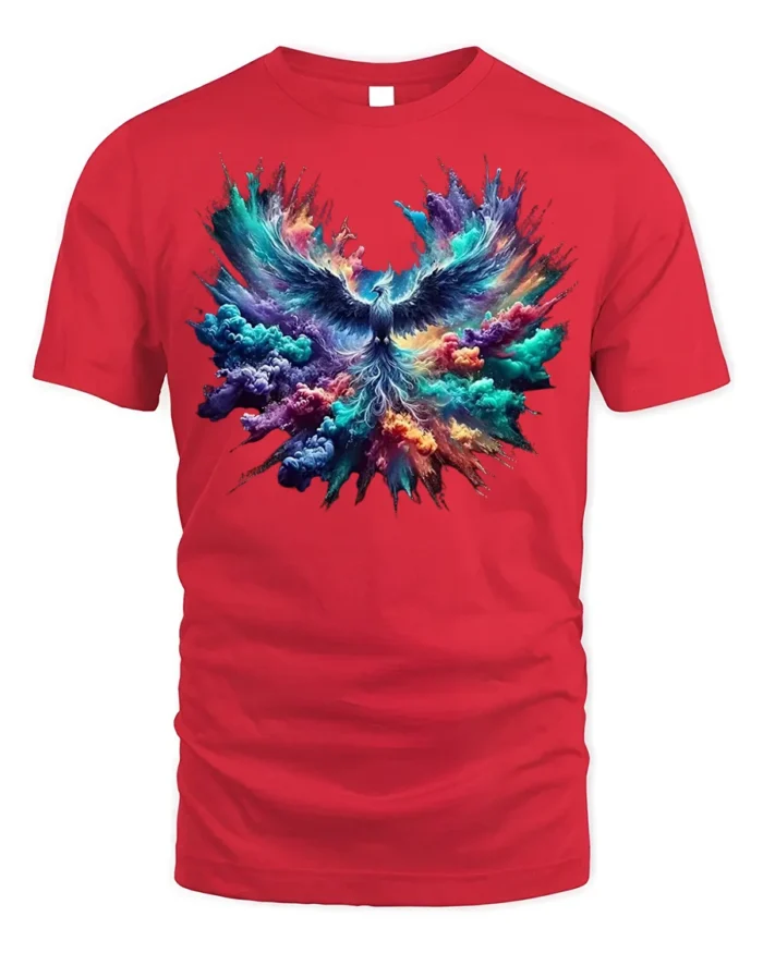 Colorful Phoenix Rising Explosion T-Shirt - red t-shirt on white background