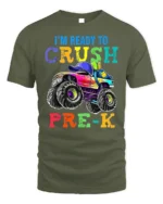 I’m Ready To Crush Pre-K Monster Truck T-Shirt - military green t-shirt on white background