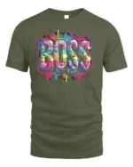 Neon Graffiti Boss Street Style T-Shirt - military green t-shirt on white background