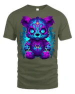 Neon Cyber Bear Fantasy Graphic T-Shirt - military green t-shirt on white background