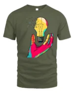 Creative Pop Art Light Bulb Graphic T-Shirt - military green t-shirt on white background