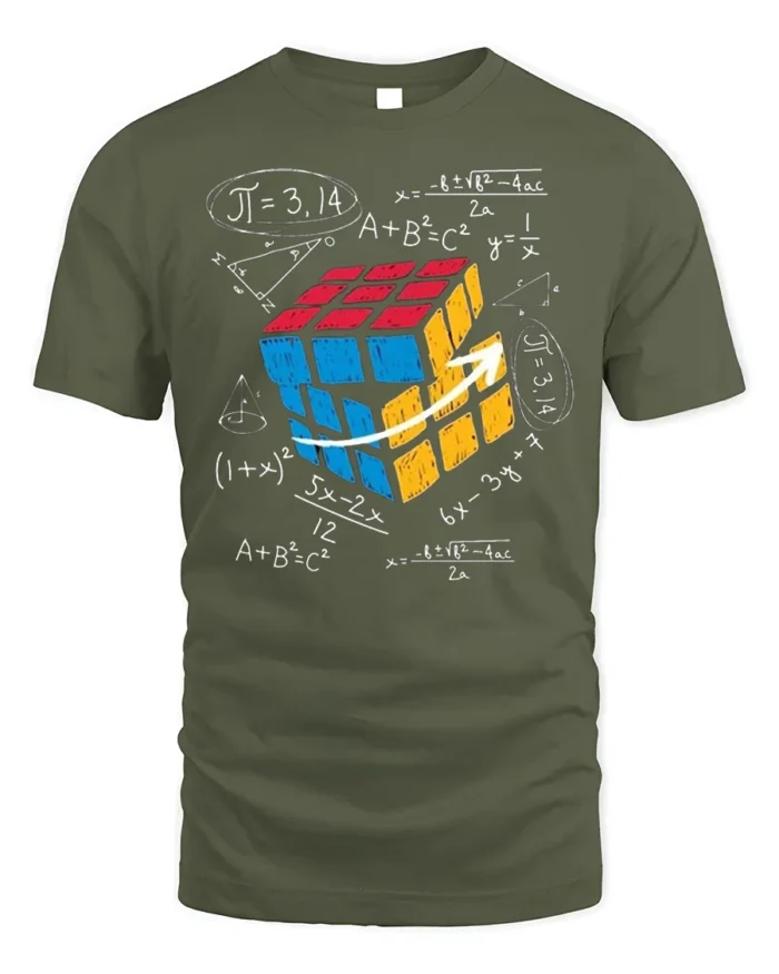 Math Equations Rubik Cube Puzzle T-Shirt - military green t-shirt on white background