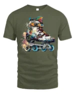 Color Splash Roller Skate Graphic T-Shirt - military green t-shirt on white background