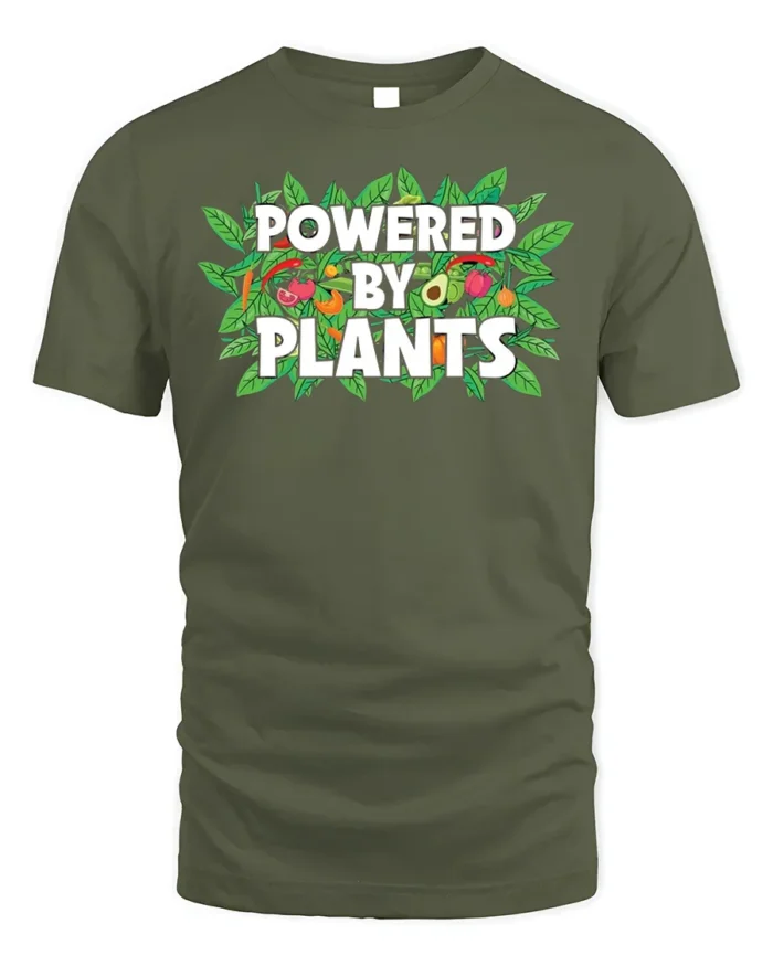 Powered By Plants Vegan Lifestyle T-Shirt - military green t-shirt on white background