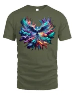 Colorful Phoenix Rising Explosion T-Shirt - military green t-shirt on white background