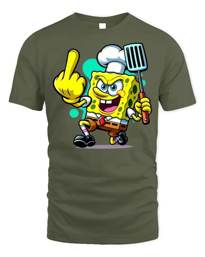 Funny Sponge Chef Cooking Humor T-Shirt - military green t-shirt on white background