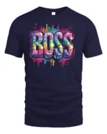 Neon Graffiti Boss Street Style T-Shirt - navy t-shirt on white background