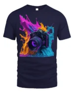 Color Splash Camera Photography Graphic T-Shirt - navy t-shirt on white background