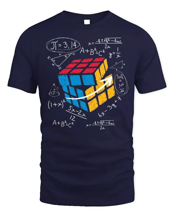Math Equations Rubik Cube Puzzle T-Shirt - navy t-shirt on white background
