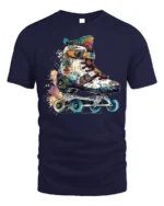 Color Splash Roller Skate Graphic T-Shirt - navy t-shirt on white background