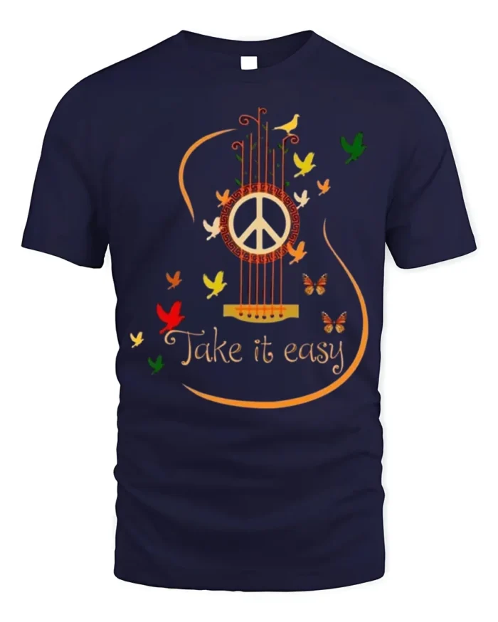 Peace Guitar Take It Easy Music T-Shirt - navy t-shirt on white background