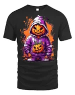 Halloween Pumpkin Hoodie T-Shirt Cool Spooky Style - black t-shirt on white background