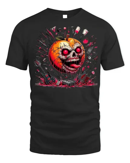 Halloween Evil Pumpkin Skull T-Shirt Horror Rock Style - black t-shirt on white background