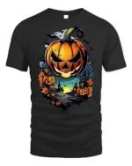 Halloween Jack O Lantern T-Shirt Haunted Night Scene - black t-shirt on white background