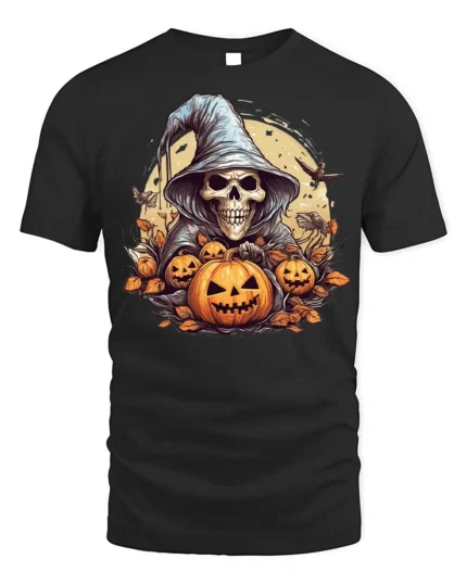 Halloween Grim Reaper Pumpkin T-Shirt Spooky Night - black t-shirt on white background