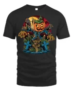 Halloween Scarecrow Pumpkin T-Shirt Creepy Graveyard - black t-shirt on white background