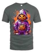 Halloween Pumpkin Hoodie T-Shirt Cool Spooky Style - gray t-shirt on white background
