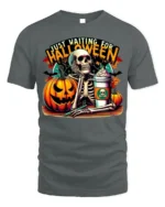 Halloween Skeleton T-Shirt Just Waiting Pumpkin Cup - gray t-shirt on white background