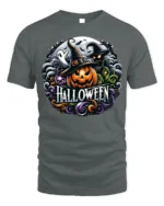 Halloween Pumpkin Witch T-Shirt Spooky Ghost Design - gray t-shirt on white background
