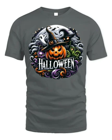 Halloween Pumpkin Witch T-Shirt Spooky Ghost Design - gray t-shirt on white background