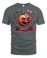 Halloween Evil Pumpkin Skull T-Shirt Horror Rock Style - gray t-shirt on white background
