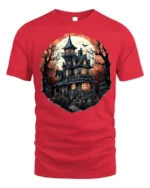 Halloween Haunted Mansion T-Shirt Spooky Moon Night - red t-shirt on white background