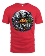 Halloween Pumpkin Witch T-Shirt Spooky Ghost Design - red t-shirt on white background