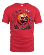 Halloween Evil Pumpkin Skull T-Shirt Horror Rock Style - red t-shirt on white background