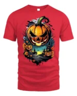 Halloween Jack O Lantern T-Shirt Haunted Night Scene - red t-shirt on white background