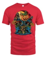 Halloween Scarecrow Pumpkin T-Shirt Creepy Graveyard - red t-shirt on white background