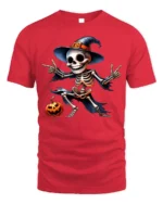 Halloween Dancing Skeleton T-Shirt Funny Pumpkin Hat - red t-shirt on white background