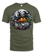 Halloween Pumpkin Witch T-Shirt Spooky Ghost Design - military green t-shirt on white background