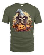 Halloween Grim Reaper Pumpkin T-Shirt Spooky Night - military green t-shirt on white background