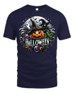 Halloween Pumpkin Witch T-Shirt Spooky Ghost Design - navy t-shirt on white background