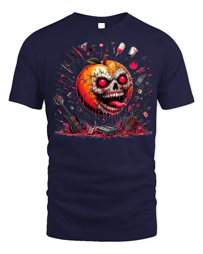 Halloween Evil Pumpkin Skull T-Shirt Horror Rock Style - navy t-shirt on white background