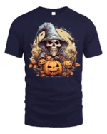 Halloween Grim Reaper Pumpkin T-Shirt Spooky Night - navy t-shirt on white background