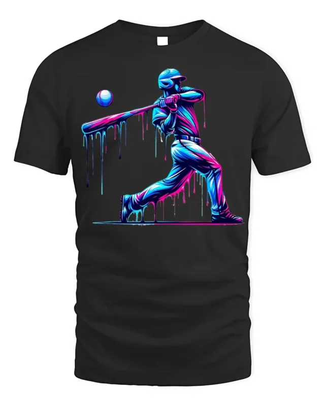 Neon Drip Baseball Hitter Graphic T-Shirt Black - black t-shirt on white background