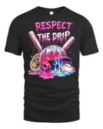 Respect the Drip Baseball Helmet Graphic T-Shirt - black t-shirt on white background