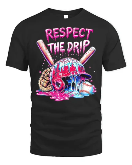 Respect the Drip Baseball Helmet Graphic T-Shirt - black t-shirt on white background