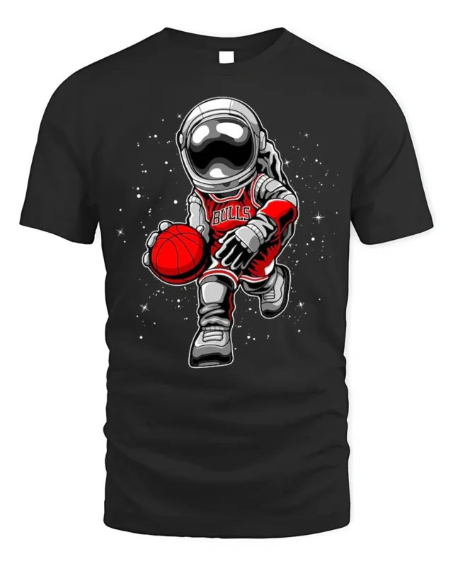 Astronaut Basketball Cosmic Dribble Graphic T-Shirt - black t-shirt on white background