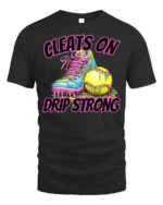 Cleats On Drip Strong Softball Graphic T-Shirt Black - black t-shirt on white background