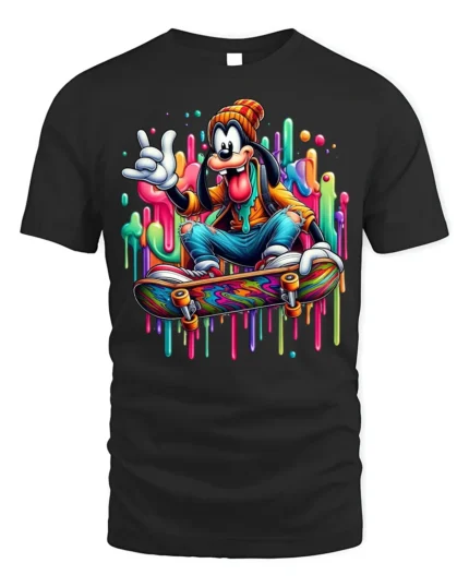 Cartoon Skater Drip Art Skateboard Graphic T-Shirt - black t-shirt on white background