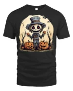 Creepy Scarecrow Pumpkin Halloween Graphic T-Shirt - black t-shirt on white background