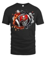 Flaming Skull Football Graphic T-Shirt Black - black t-shirt on white background