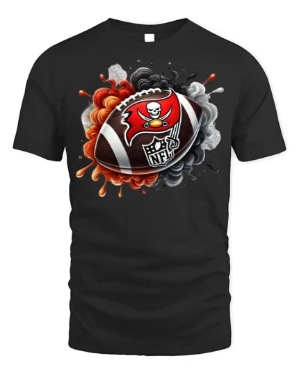 Flaming Skull Football Graphic T-Shirt Black - black t-shirt on white background