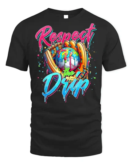 Respect the Drip Baseball Graphic T-Shirt Black - black t-shirt on white background