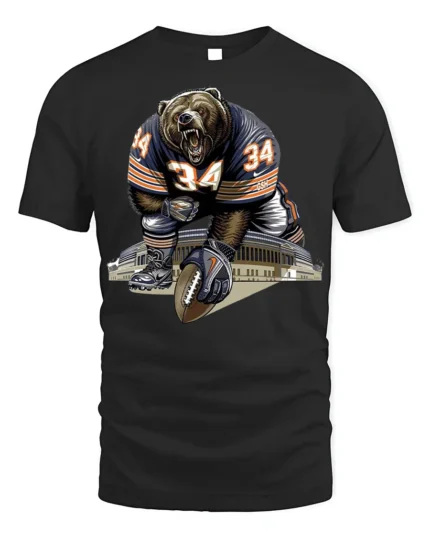 Fierce Bear Football Player Graphic T-Shirt Black - black t-shirt on white background