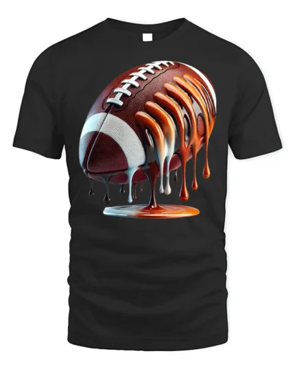 Dripping Football Game Day Graphic T-Shirt Black - black t-shirt on white background