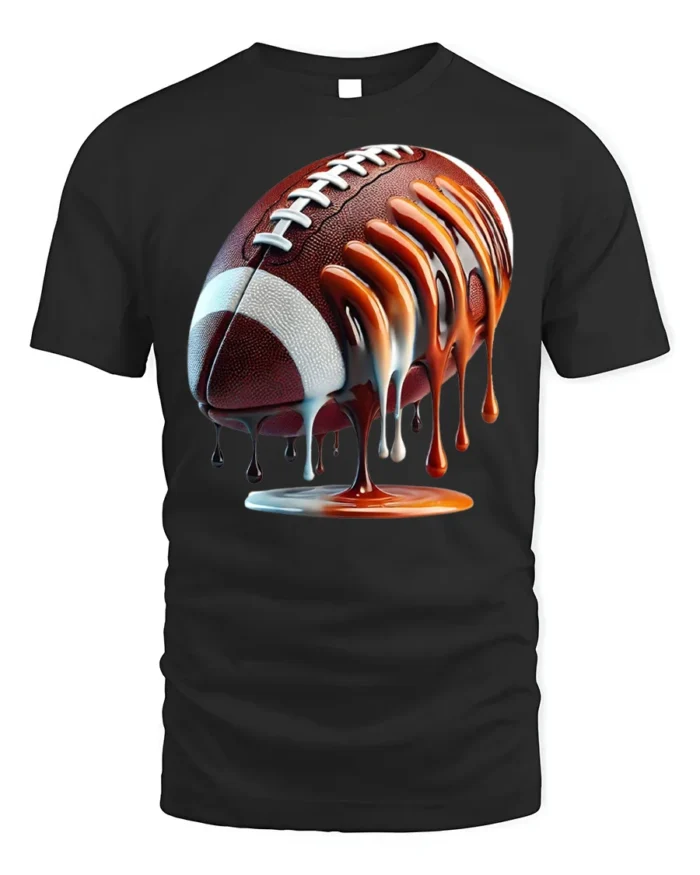 Dripping Football Game Day Graphic T-Shirt Black - black t-shirt on white background